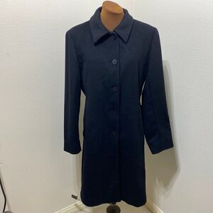 Anne Klein Women's 100% Wool Black Long Coat Size 8 Button Down